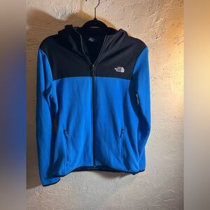 The North Face Blue Black Fleece Jacket S zip front pockets hoodie activewear
